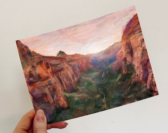 DIGITAL DOWNLOAD: Zion National Park Fine Art Oil Painting, Angels Landing, multiple sizes, minimalist art, national park artwork