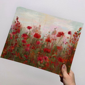 DIGITAL DOWNLOAD: Red Poppies Painting, Red Flower Painting, Floral Landscape Painting