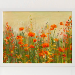 Orange Wildflower Oil Painting, Floral Landscape Painting, Orange Flower Painting, Poppies Painting