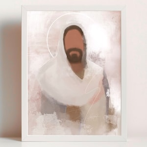 Our Savior modern LDS art print, minimalist home decor, painting of Jesus Christ