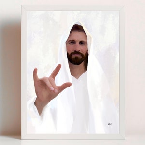 Love of Christ Painting, Jesus Loves You, Jesus doing I Love You Sign Language