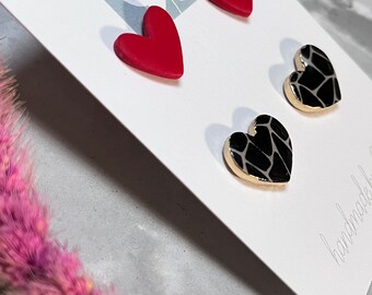 2pk Heart Studs, Valentines Multipack, Gold rimmed, POLYMER CLAY EARRINGS