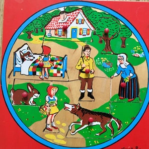 Vintage Wooden PUZZLE Red Riding Hood,Wooden Puzzle,Simplex Fairy Tale Puzzle,1950s Classic Childs Toy,Gift for Grandchild, Roodkapje Puzzle