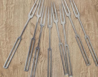 MCM "Dansk" Set of 8 Stainless Steel Fondue Forks. 60s Sleek, Scandinavian & Minimalist in Original Box