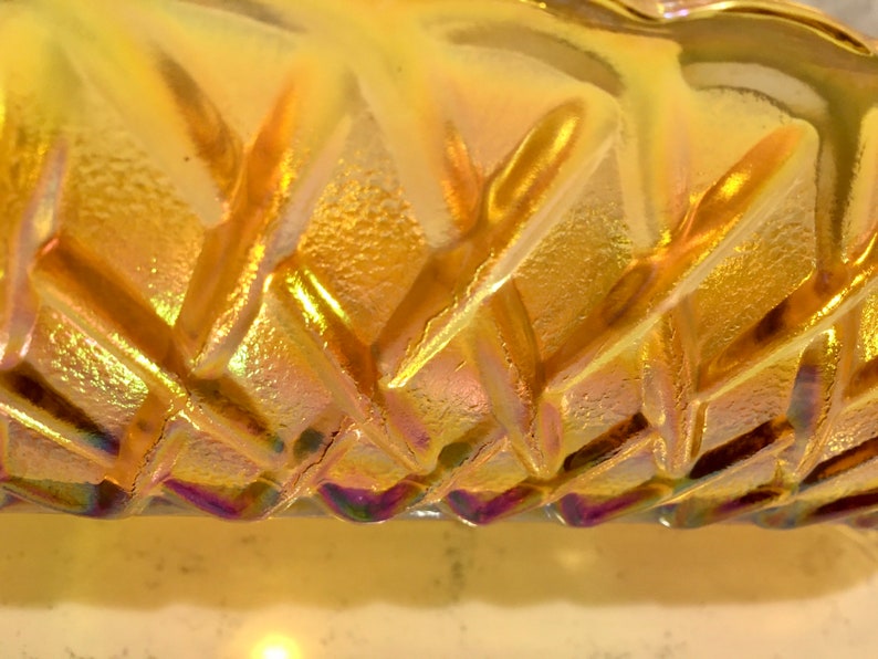 1970s Carnival Glass, Iridescent Indiana Glass Co., Oval Indiana Glass Bowl Basketweave Pattern. Collector Carnival Glass Dish,Wedding Gift image 7
