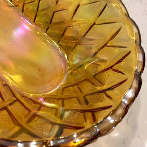 1970s Carnival Glass, Iridescent Indiana Glass Co., Oval Indiana Glass Bowl Basketweave Pattern. Collector Carnival Glass Dish,Wedding Gift image 2