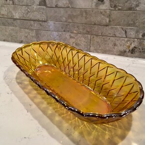1970s Carnival Glass, Iridescent Indiana Glass Co., Oval Indiana Glass Bowl Basketweave Pattern. Collector Carnival Glass Dish,Wedding Gift image 6