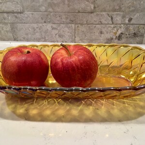 1970s Carnival Glass, Iridescent Indiana Glass Co., Oval Indiana Glass Bowl Basketweave Pattern. Collector Carnival Glass Dish,Wedding Gift image 5