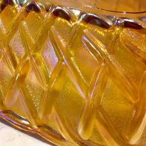 1970s Carnival Glass, Iridescent Indiana Glass Co., Oval Indiana Glass Bowl Basketweave Pattern. Collector Carnival Glass Dish,Wedding Gift image 9