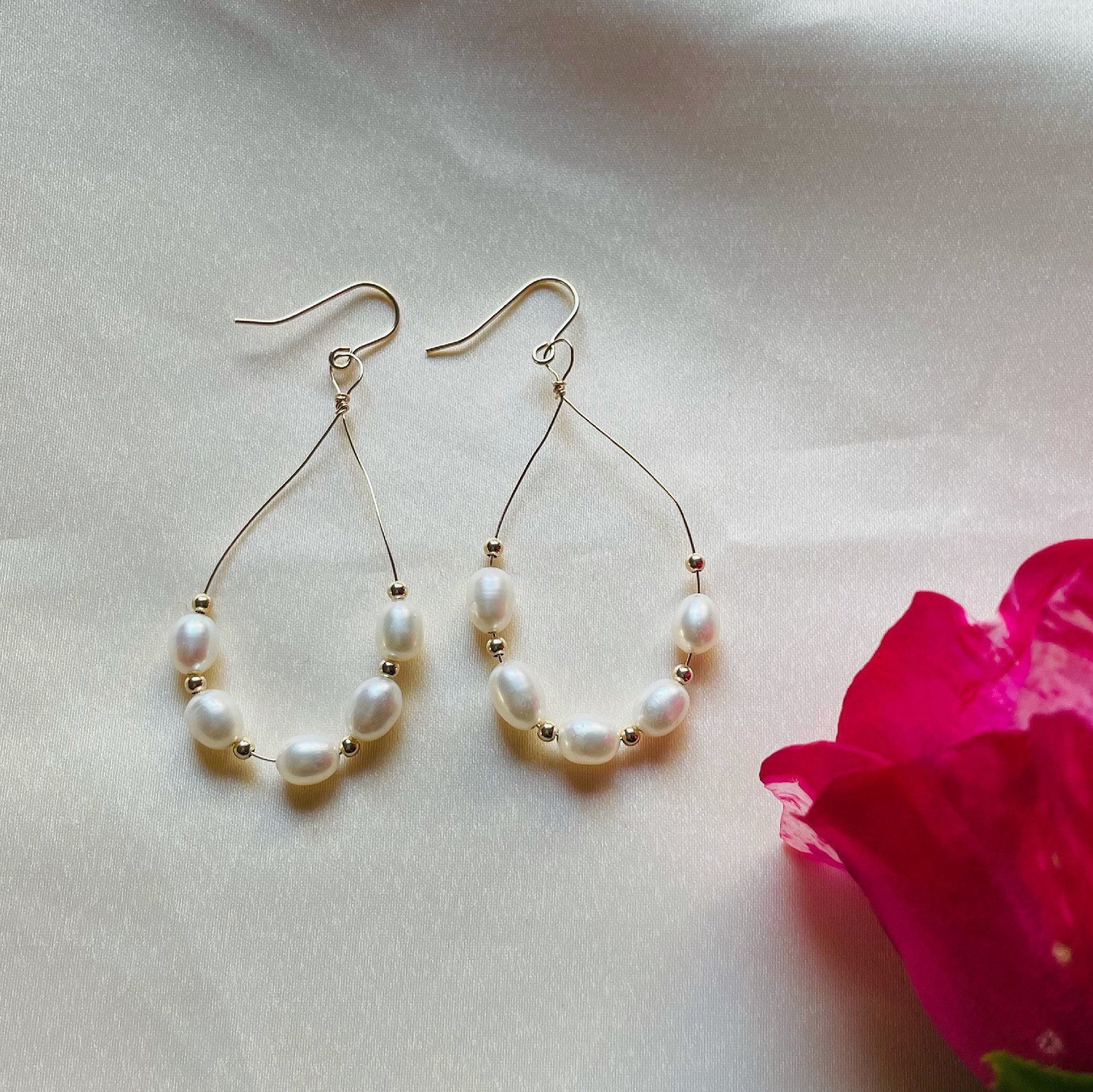 Elegant Fresh water pearl earrings with 14k gold filled Etsy