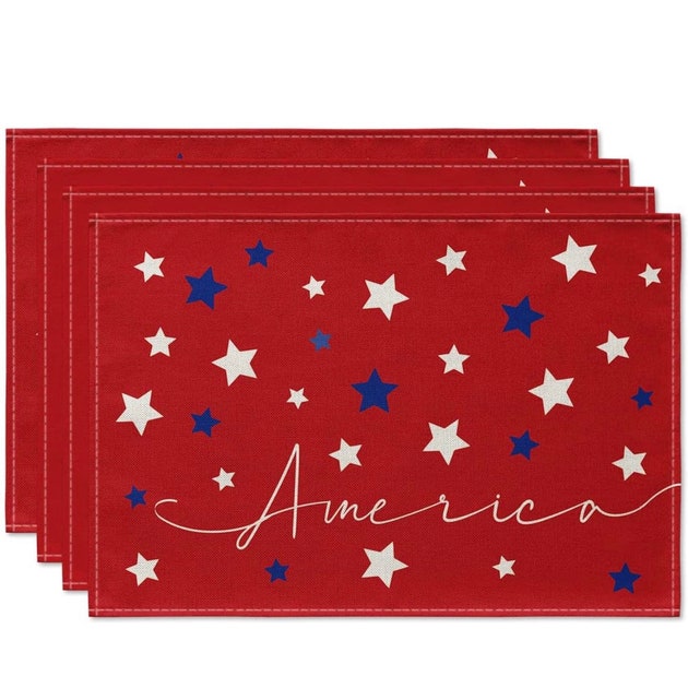 Red Blue Stars America 4th of July Patriotic Memorial Day Placemats for Dining Table