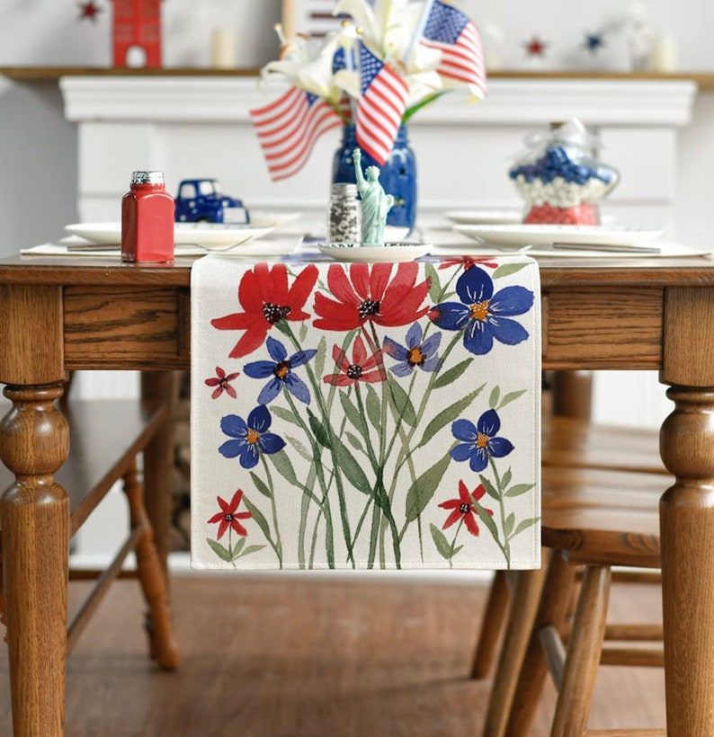 Farmhouse Watercolor Flowers Poppy Eucalyptus Table Runner - Etsy