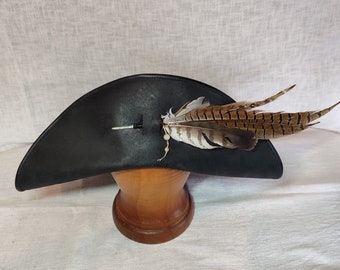 Handmade Black Leather Pirate Hat, Wide Brim Buccaneer Hat for Renaissance Fair, LARP & Historical Costume