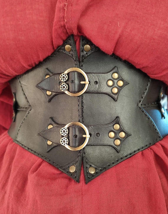 Leather Corset Belt Renaissance | Beige Underbust Viking  display picture 2