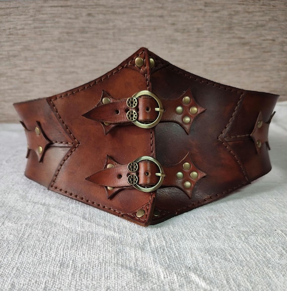 Leather Corset Belt Renaissance | Beige Underbust Viking  display picture 3