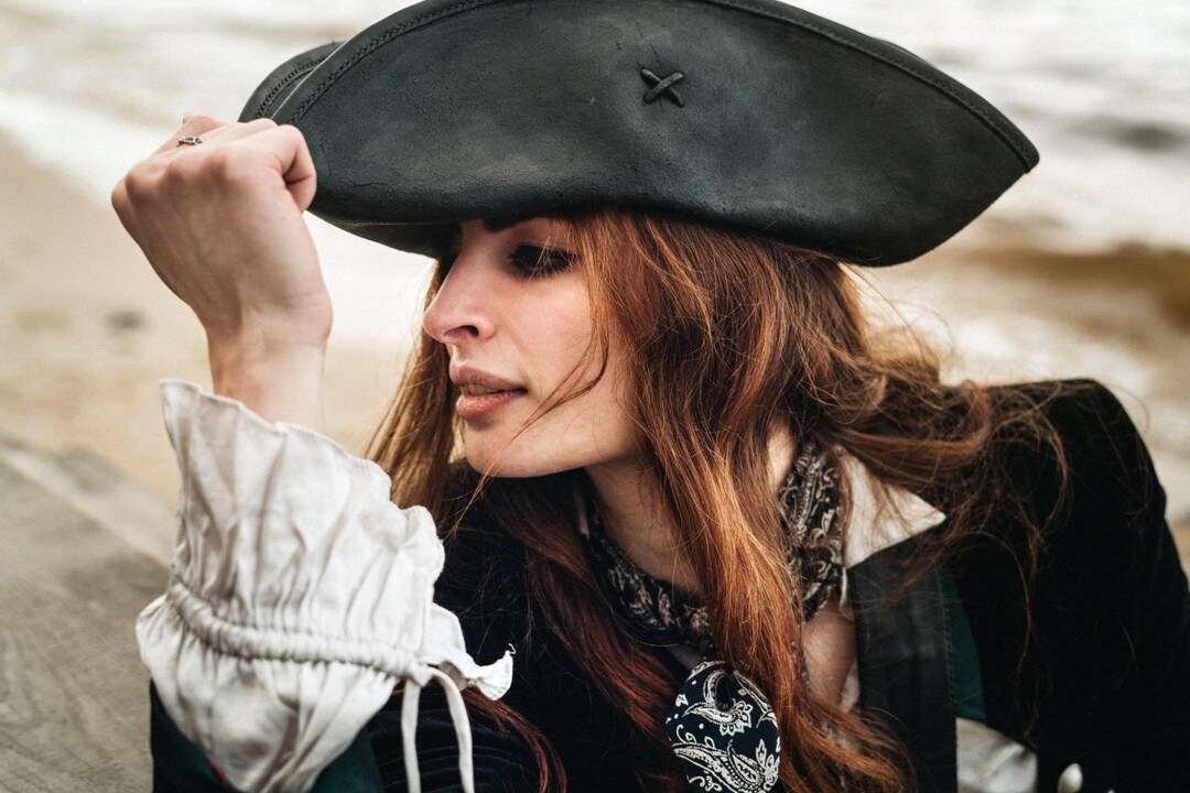 Pirate Leather Hat, Triangle Hat, Black Pirate Hat, Jack