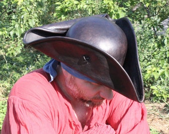 Leather Pirate Hat Tricorn | Handmade Black Leather Jack Sparrow Hat, Captain Cosplay Costume Accessory, Historical Tri-Corner Hat Men Women
