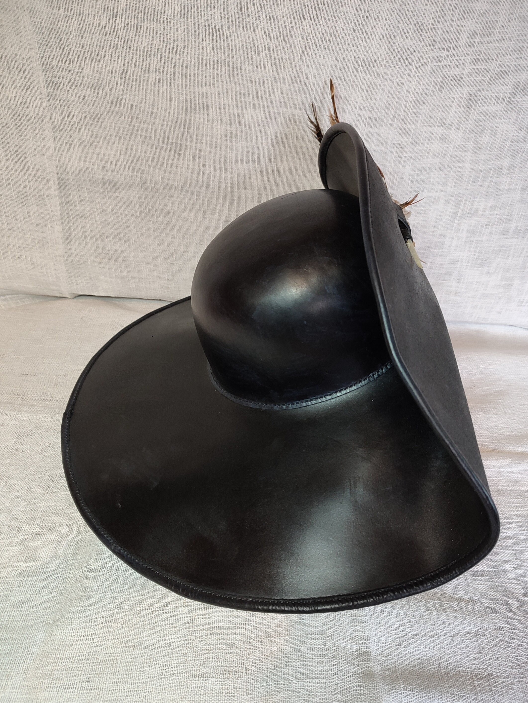 Large Leather Black Wide-Brimmed Pirate Hat/Fedora Wide brim leather hat - buy large size hat Reference: 7598  main image 2