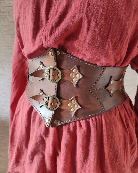 Leather Corset Belt Renaissance | Beige Underbust Viking  display picture 1