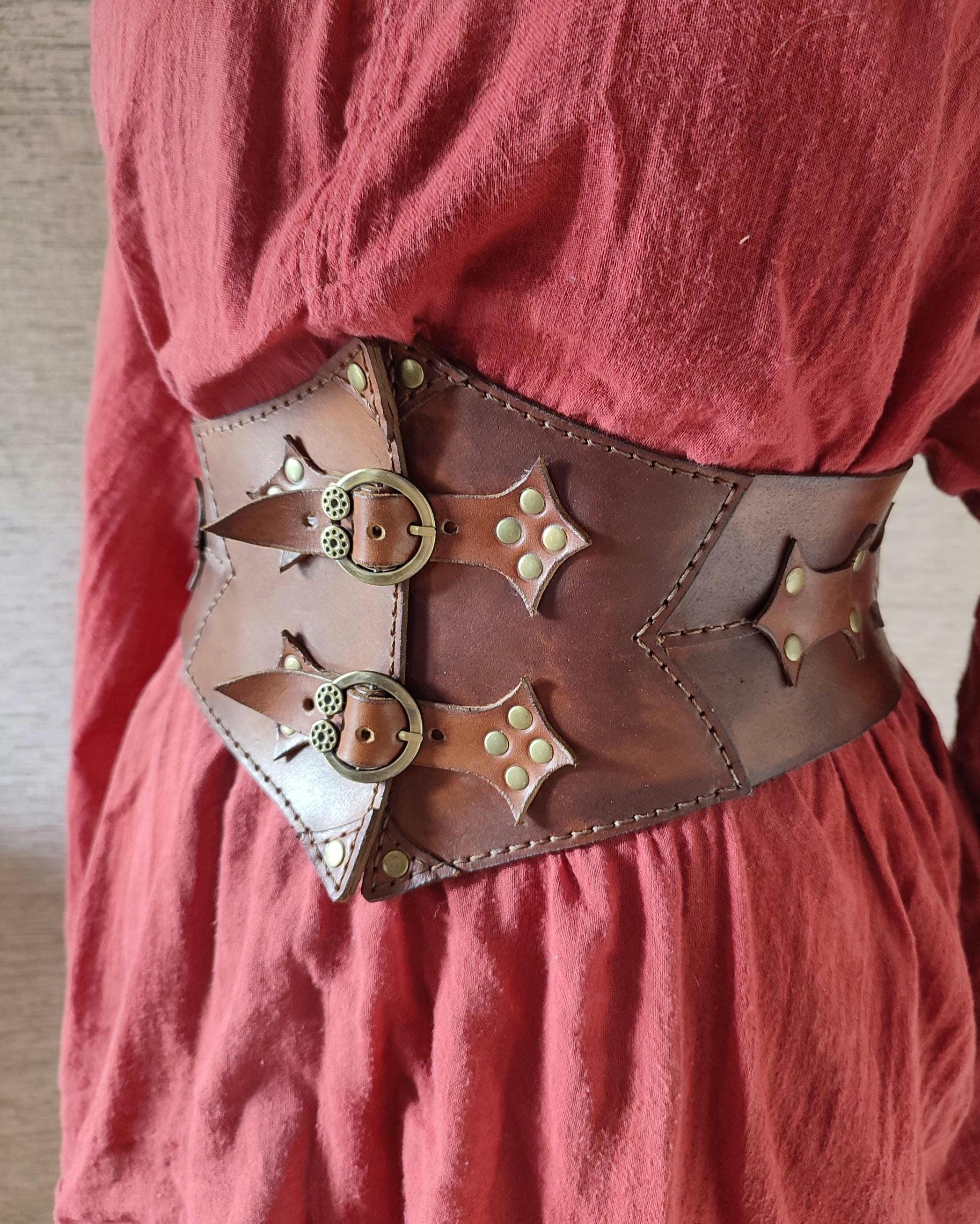 Faux Leather Viking Corset Belt Renaissance Waist Cincher Lace-up L main image 2