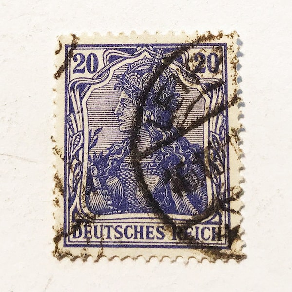 Sello gratuito: Germania 20 Pfennig 1906, Imperio alemán, azul púrpura