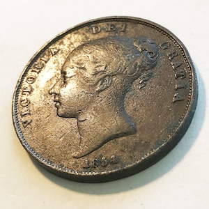 Queen Victoria Large Copper Penny 1854, British Coin, Victorian Time