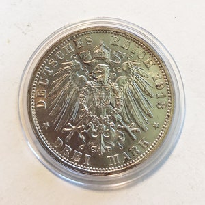 3 Mark 1913 E, Saxony Friedrich August III., Silver, Polished Plate