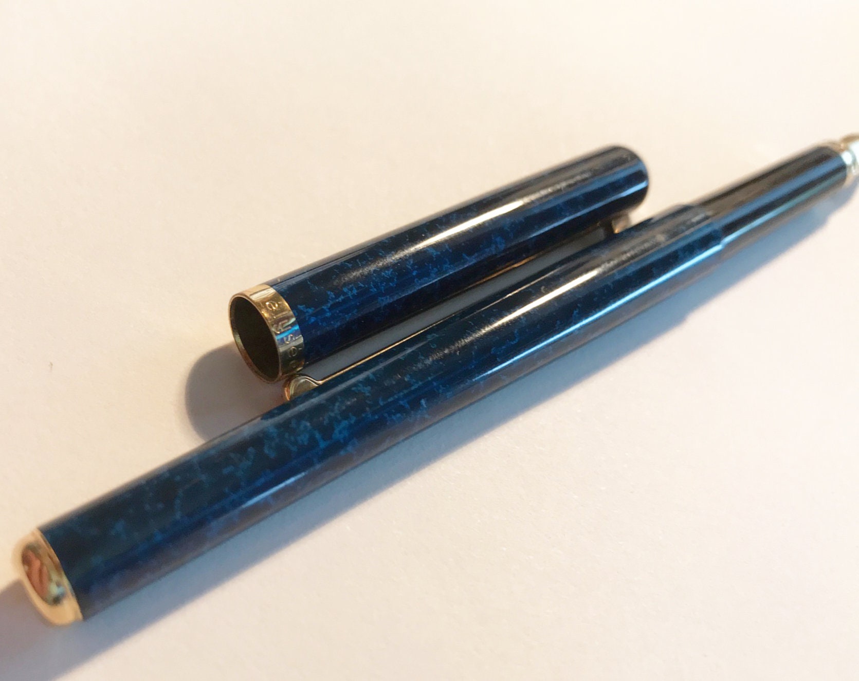 Elysee Fountain Pen 14K/585 Gold Nib Blue-marbled Unused/mint L87