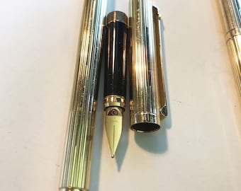 Elysee fountain pen, gold, nib 585 gold M, guilloche stripes 1980s
