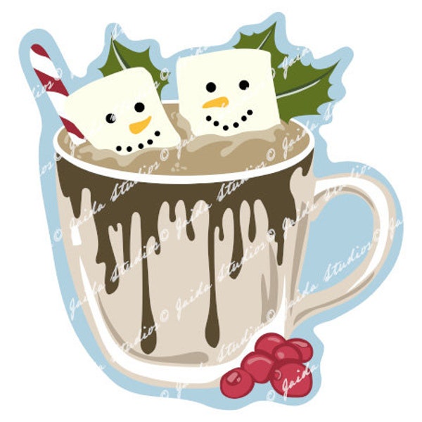 Christmas Hot Chocolate in Mug with Marshmallows - SVG/PNG File - Digital Download