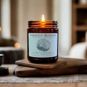Tobacco Blossom Candle, Masculine Scent, Tobacco Vanilla, Luxury Rustic Home Fragrance, Handpoured Soy Wax, Amber Jar, Man Candle, Nontoxic