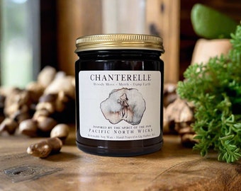 Chanterelle Mushroom Candle, Earthy Woodsy Scented Candle, Pacific Northwest Candle, Luxury Rustic Fragrance, Mushroom Gift, Soy Wax, PNW
