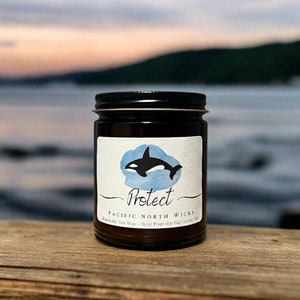 Orca Candle, Donates to Charity, Protect, Killer Whales, Orcas, Supports Endangered Whales, Orca Gift, Whale Gift, Candles for a Cause, PNW