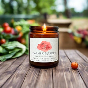 Farmers Market Candle, Tomato Leaf, Garden Herbs, Earthy Candle, Summer Candle, Natural Soy Wax, 8oz Amber Jar, Handmade in Washington
