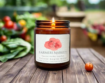 Farmers Market Candle, Tomato Leaf, Garden Herbs, Earthy Candle, Summer Candle, Natural Soy Wax, 8oz Amber Jar, Handmade in Washington