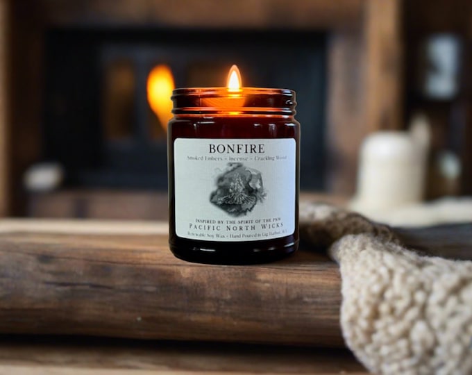 Bonfire Candle - Smoky Wood Fire Soy Candle | Campfire Scent | Cozy Fireside Home Fragrance | Rustic Cabin Decor Gift