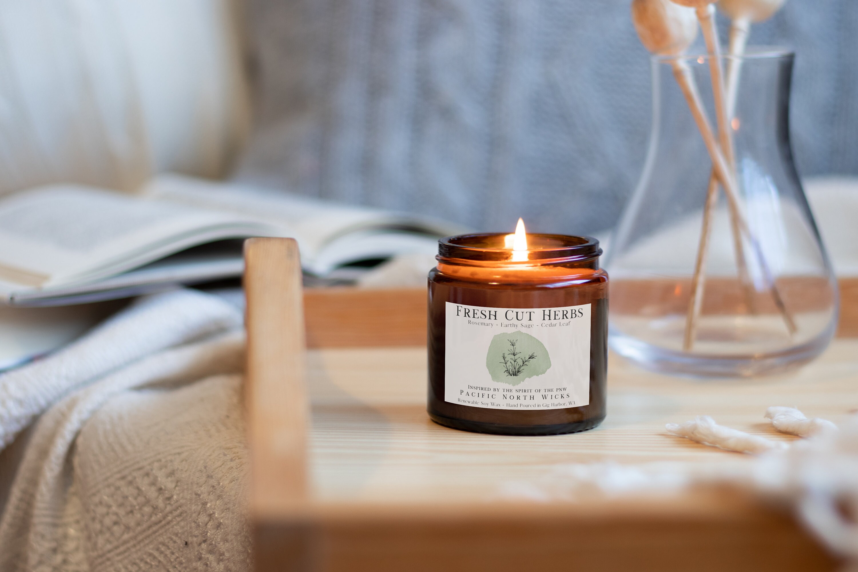 Fresh Cut Herbs Candle, Garden Herbs, Rosemary, Sage, Cedar Leaf, 8oz