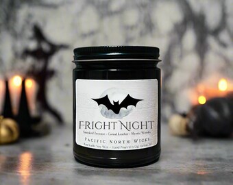Fright Night Candle, Halloween Candle, Halloween Decor, Spooky Scent, Smoked Incense, Mystic Woods, Soy Wax, Fall Candle, Amber Jar, 8oz