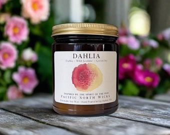 Dahlia Candle, Luxury Floral Scent, Dahlia Flower Gift, Floral Home Decor, Summer Candle, Spring Floral Candle, PNW Inspired, Soy Wax Candle