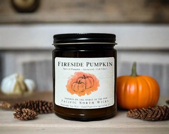 Fireside Pumpkin Candle, Fall Candle, Autumn Candle, Pumpkin Soy Candle, Amber Jar Candle, Pumpkin Spice, Firewood, Cozy Candle, Nontoxic