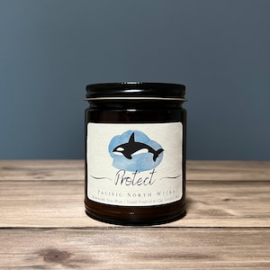 Orca Candle, Donates to Charity, Protect, Killer Whales, Orcas, Supports Endangered Whales, Orca Gift, Whale Gift, Candles for a Cause, PNW