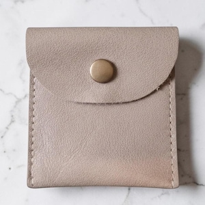 Coin Pouch: Handmade Small Upcycled Real Leather Pouches with a Press-Stud Flap Beige
