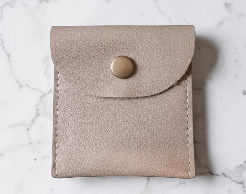 Coin Pouch: Handmade Small Upcycled Real Leather Pouches with a Press-Stud Flap Beige