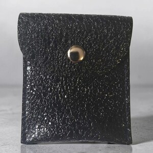 Coin Pouch: Handmade Small Upcycled Real Leather Pouches with a Press-Stud Flap Shiny Black
