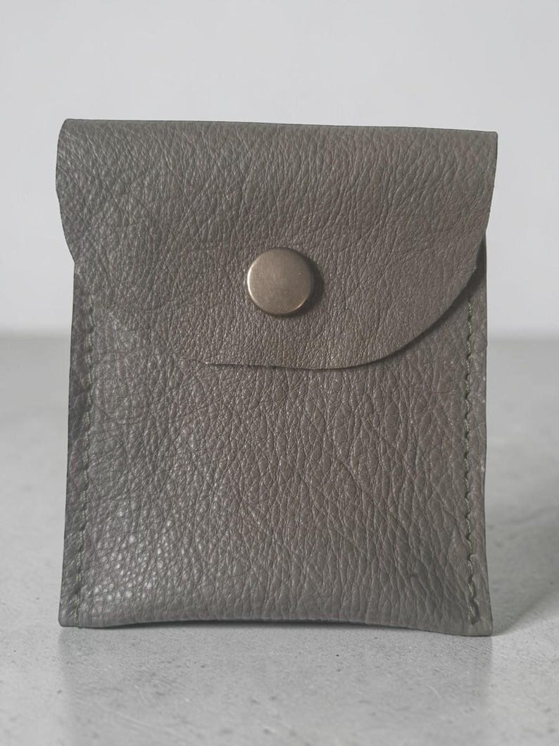 Coin Pouch: Handmade Small Upcycled Real Leather Pouches with a Press-Stud Flap Green