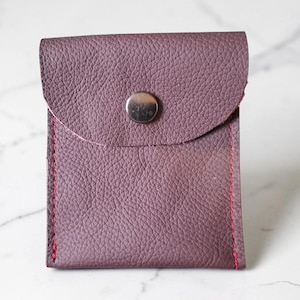 Coin Pouch: Handmade Small Upcycled Real Leather Pouches with a Press-Stud Flap Plum