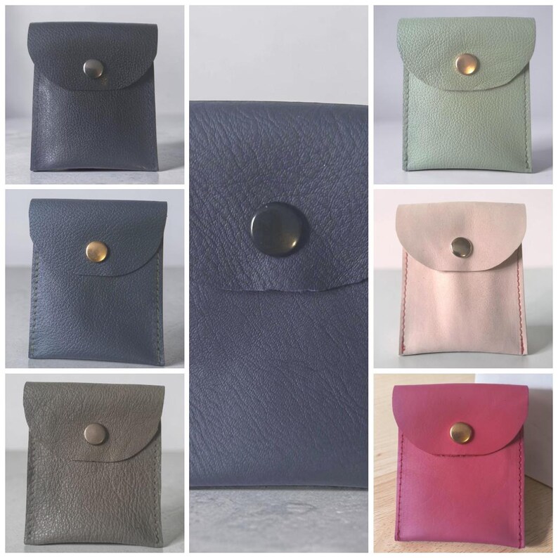 Coin Pouch: Handmade Small Upcycled Real Leather Pouches with a Press-Stud Flap image 2