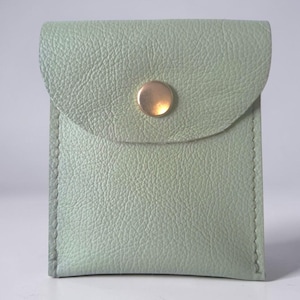 Coin Pouch: Handmade Small Upcycled Real Leather Pouches with a Press-Stud Flap Pale Green