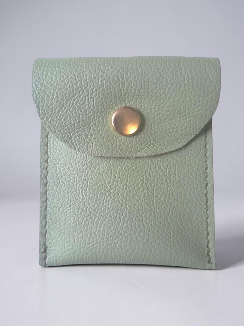 Coin Pouch: Handmade Small Upcycled Real Leather Pouches with a Press-Stud Flap Pale Green