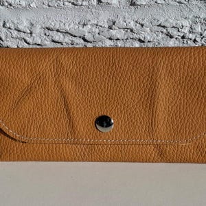 Women's Wallet Handmade from Upcycled Genuine Soft Grain Leather with Zip Pocket and Card Slots
